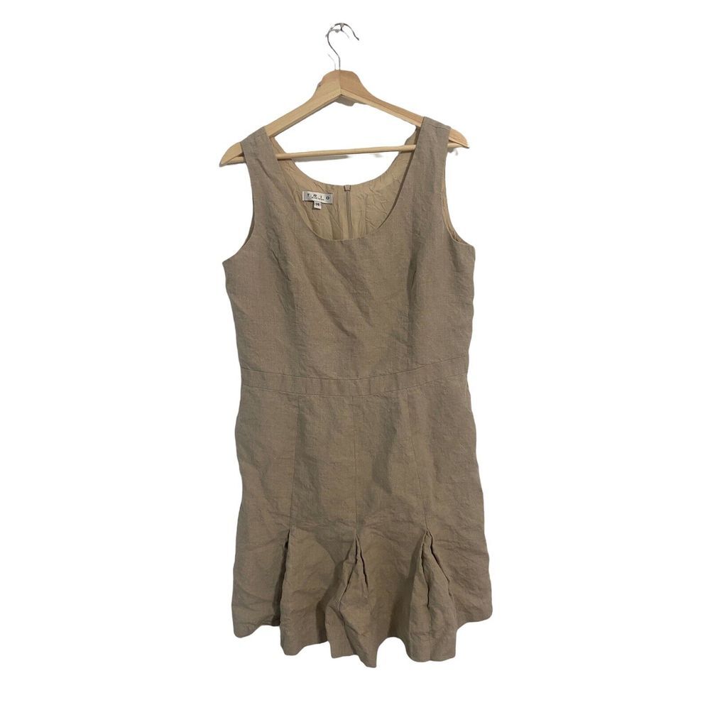 Trio New York Women's Midi Linen Dress‎ Lightweight Breathable Tan Size 14